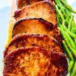 maple glazed pork chops served with green beans