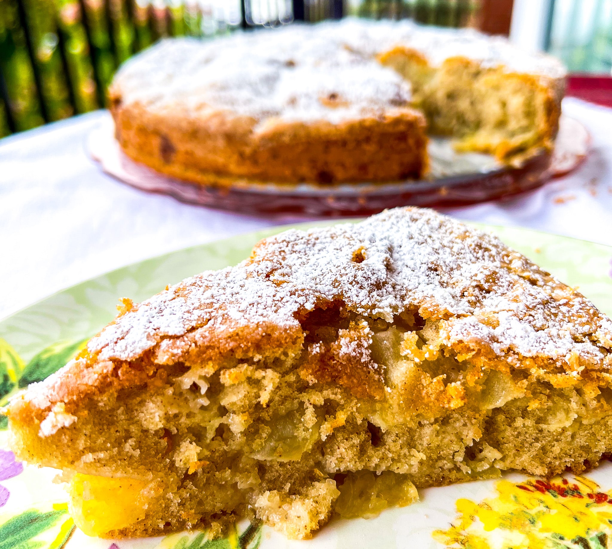 sliced french apple cake with rum