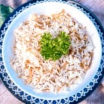 Mediterranean rice with angel hair pasta decorated with parsley