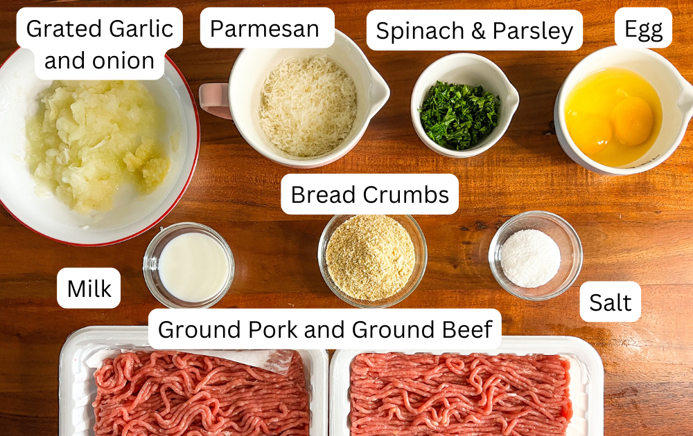 Meatballs ingredients for wedding soup labelled