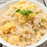 farofa recipe with egg in white bowl