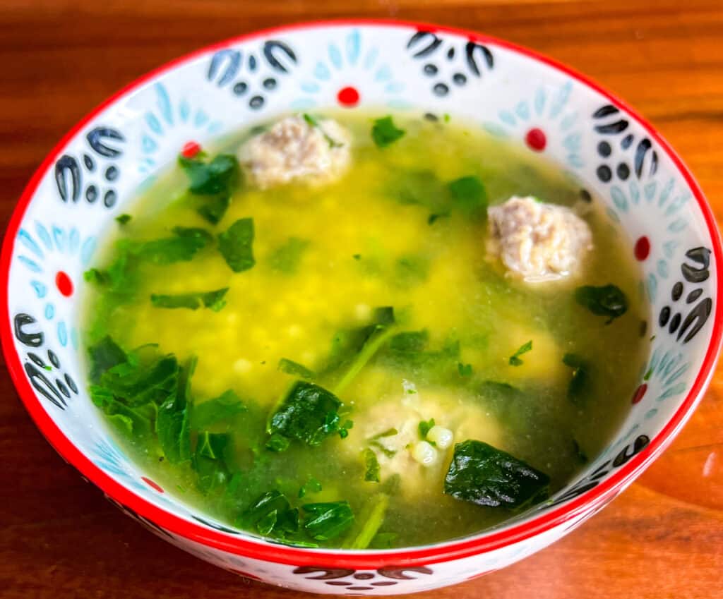 wedding soup in colorful bowl