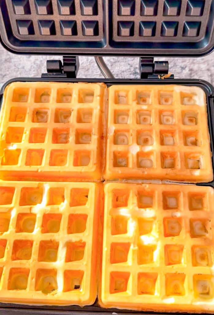 brazilian cheese bread waffles in waffle maker
