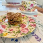 coffee cake served in a plate with flowers