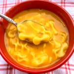 instant pot hidden veggie soup recipe served in a red bowl