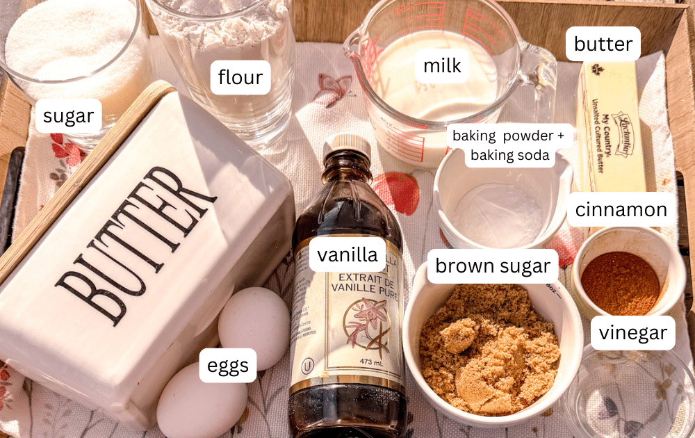 ingredients on a tray to make coffee cake
