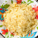 sauteed cabbage in colorful plate. repolho refogado