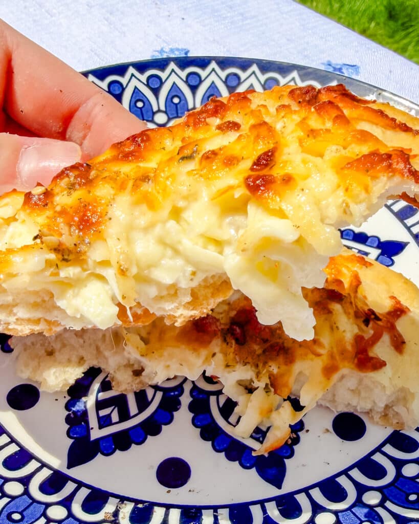 bite of make-ahead cheese manakeesh upclose