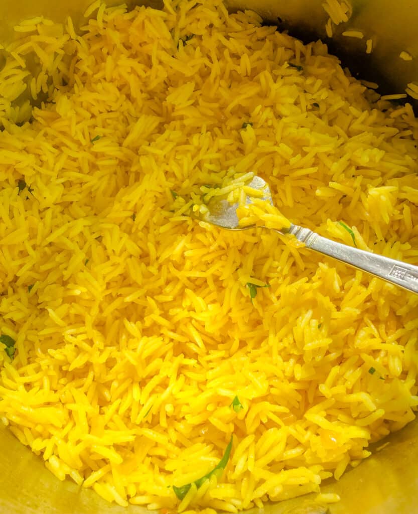 Quick Mediterranean yellow rice with simple pantry ingredients