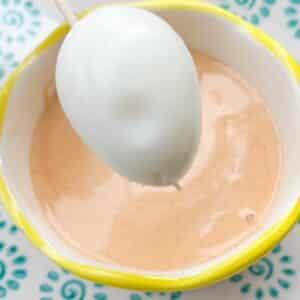 quail eggs with pink sauce