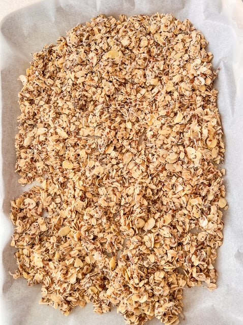granola ingredients in a tray