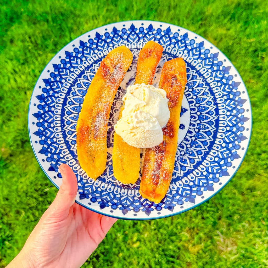 cinnamon sugar plantain with vanilla ice cream