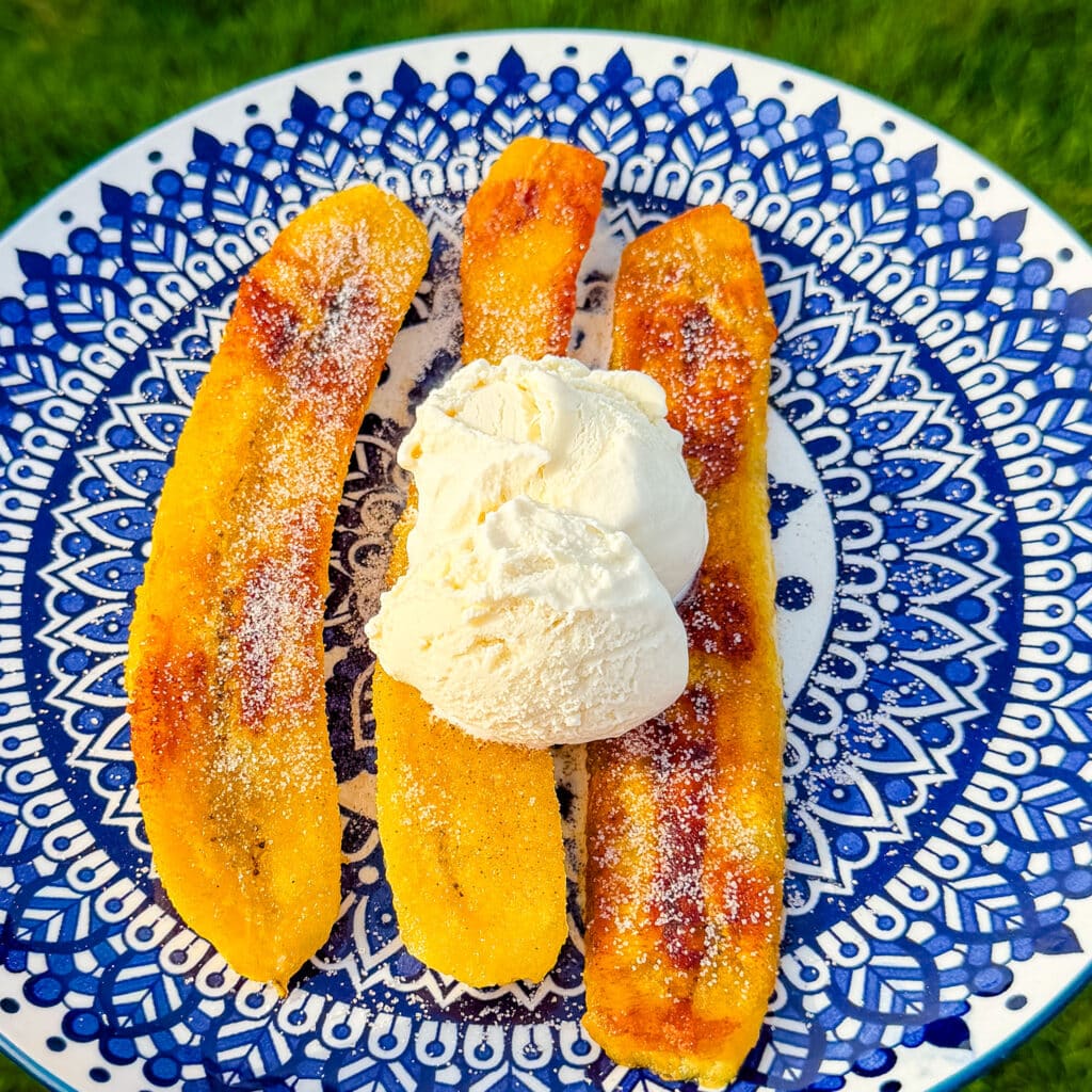 cinnamon sugar plantain with vanilla ice cream