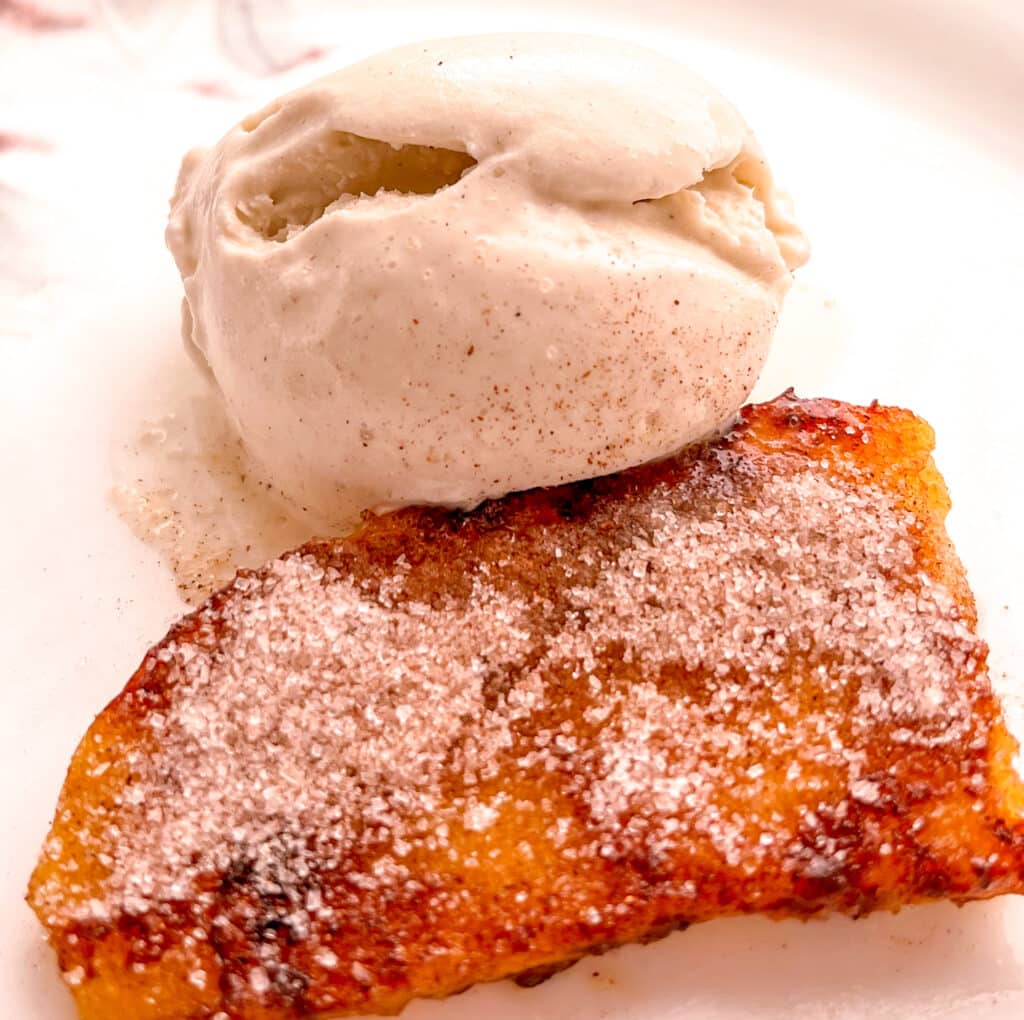 cinnamon sugar plantain served with vanilla ice cream