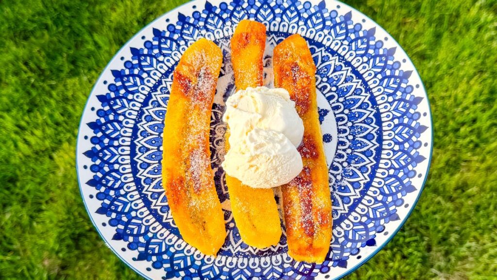 cinnamon sugar plantain with vanilla ice cream