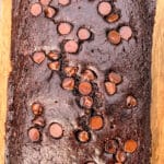 blender chocolate zucchini bread on a wooden slat