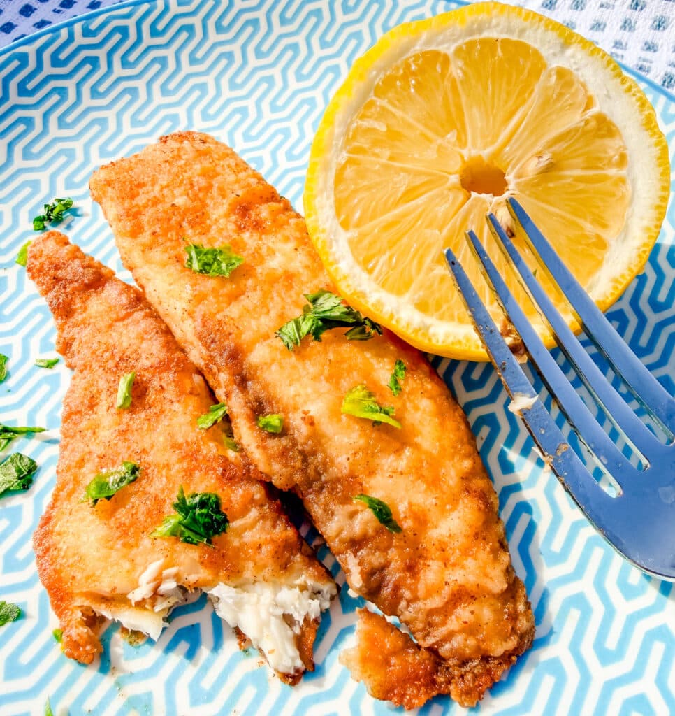 pan fried  with fork and lemon