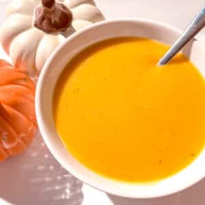 Easy butternut Squash soup in a white bowl