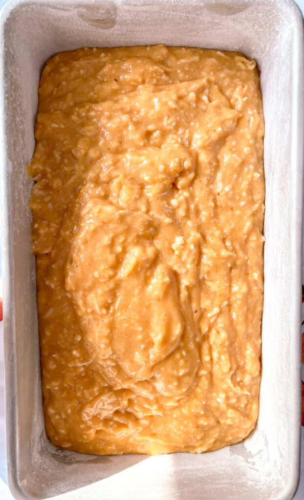 cake batter in loaf pan