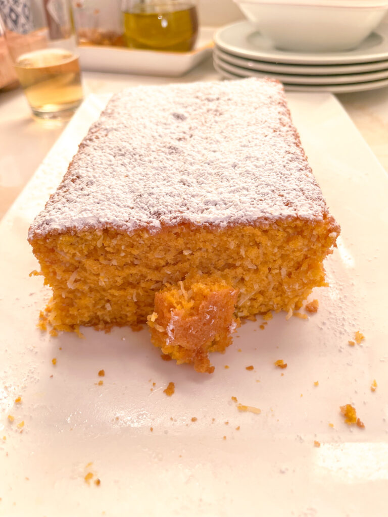 sliced pumpkin coconut loaf casually on our family table