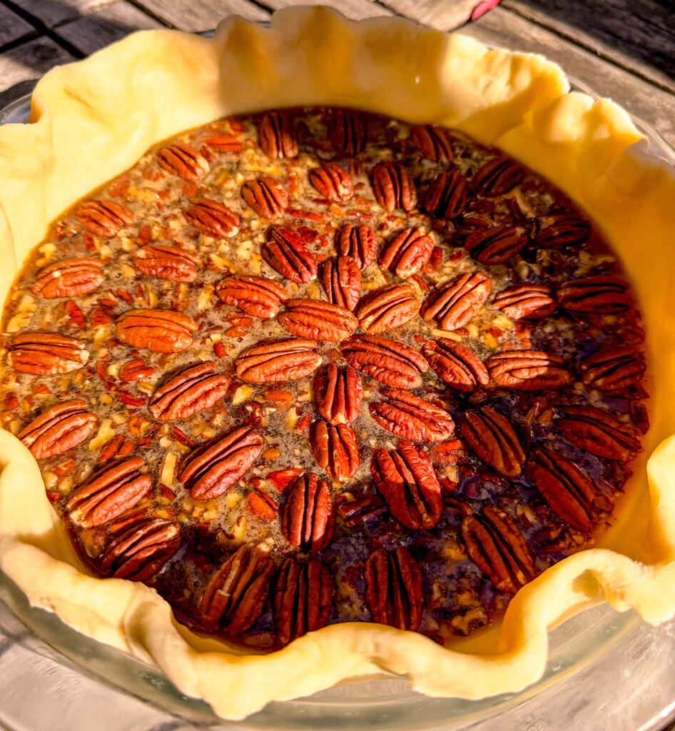 pecan pie ready to be baked
