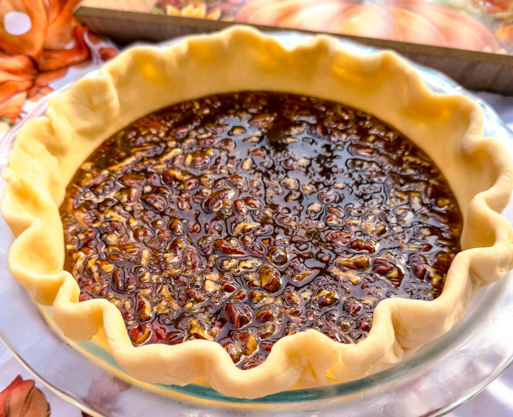 pecan pie dough with filling without the whole pecans on top which are added later in the recipe