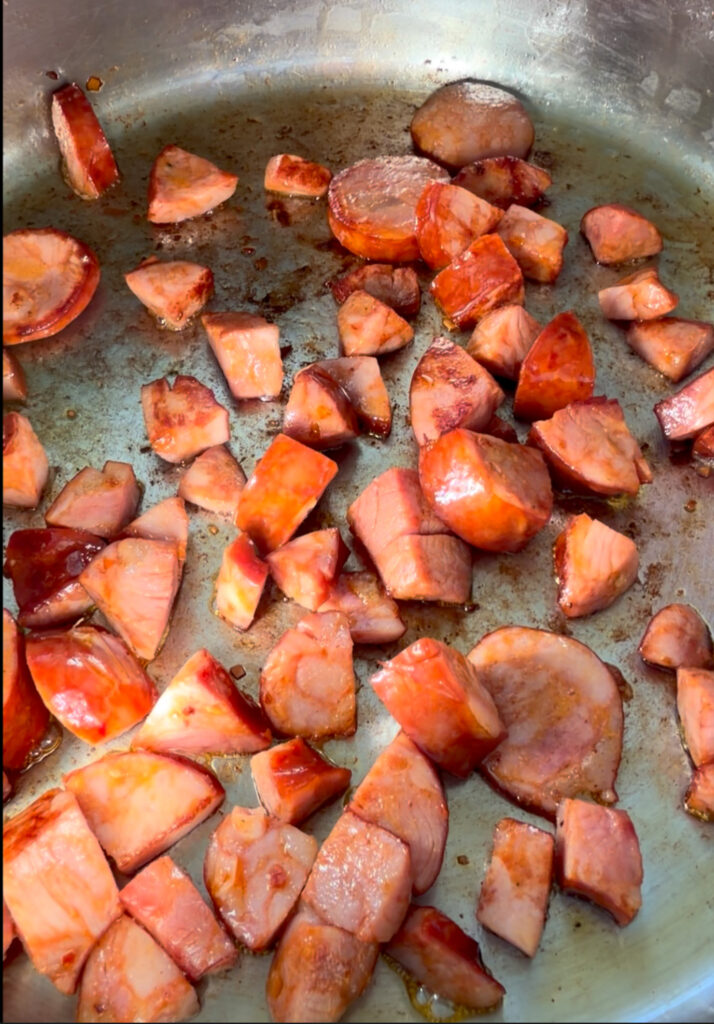 up close shot of sauteed sausages