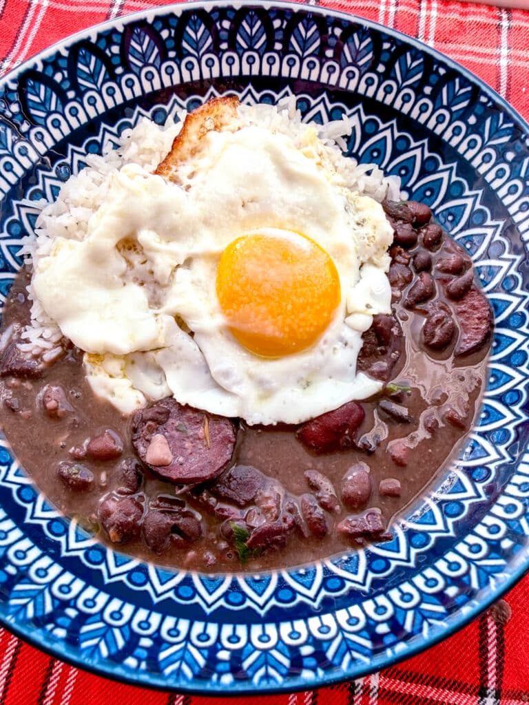 brazilian black beans served with sunny side up beans