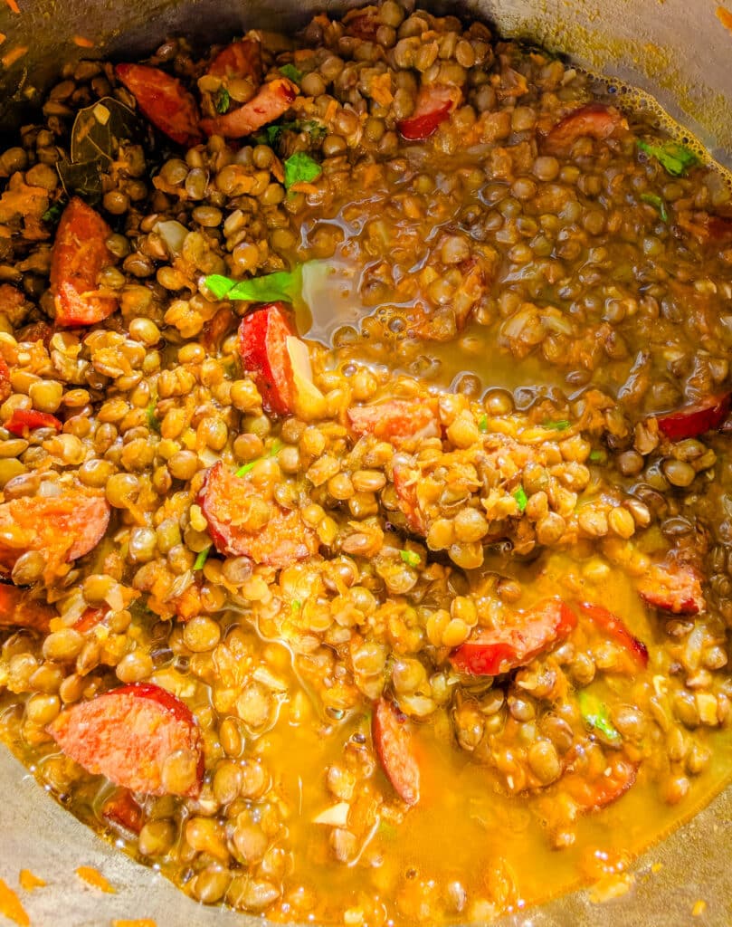 up close shot of brazilian style lentils inside pot