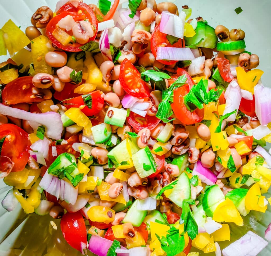 black eyed pea salad served as a BBQ side dish
