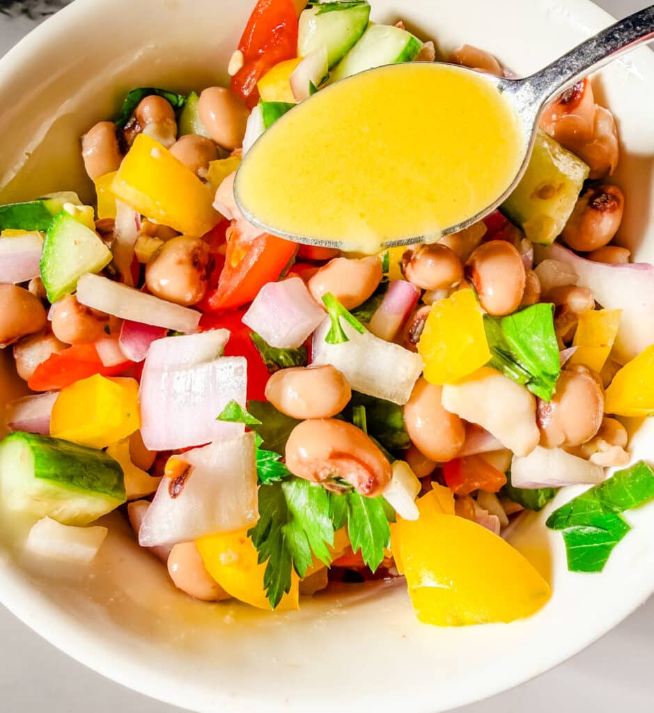 black eyed pea salad with cucumbers tomatoes and herbs