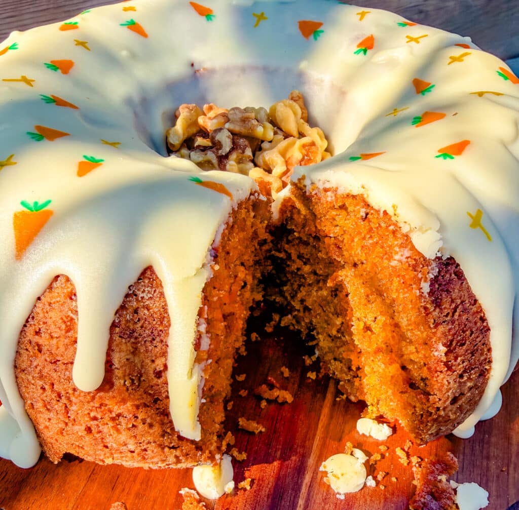 carrot cake with porcelain glaze also called orange milk glaze. 