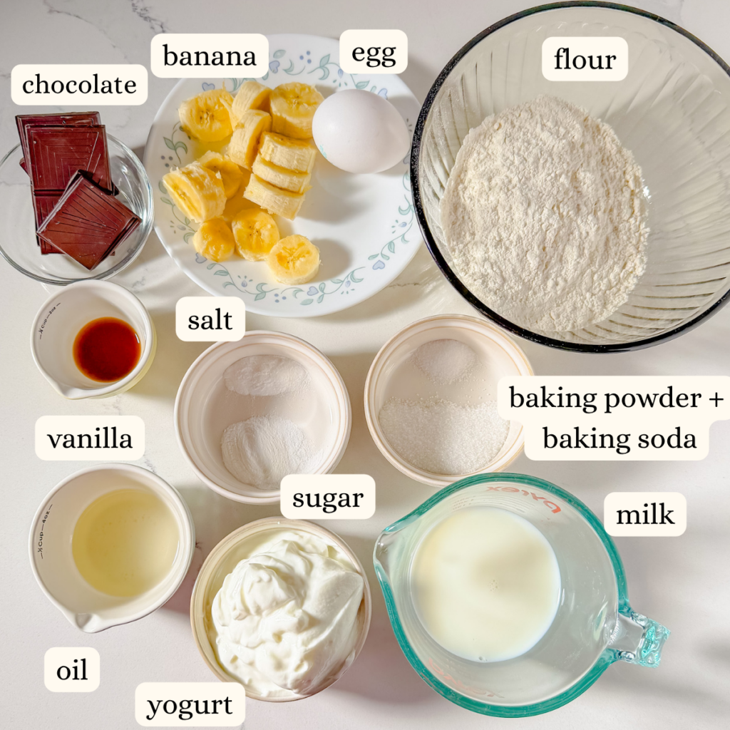 labeled ingredients for banana pancakes