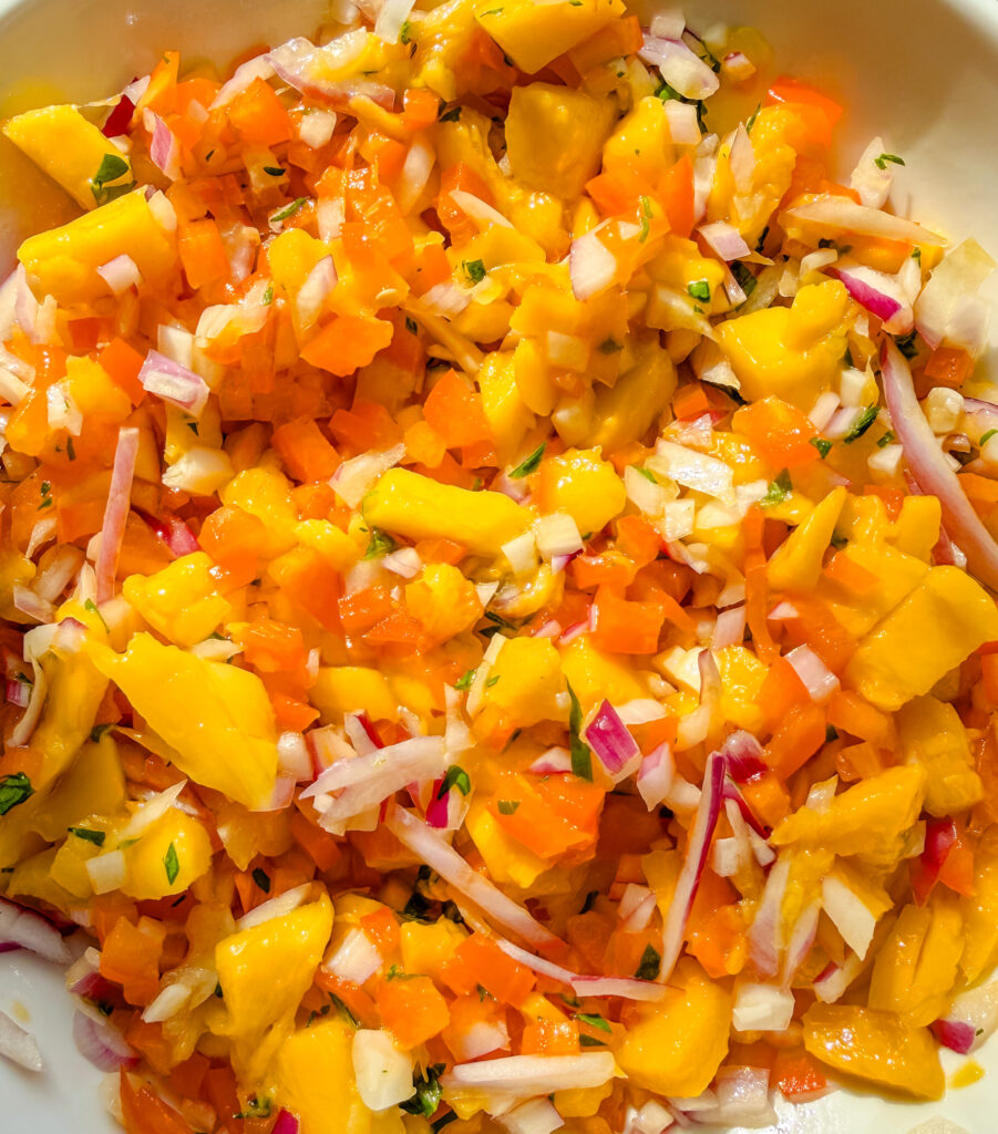 Homemade fresh mango salsa, sweet and tangy summer side