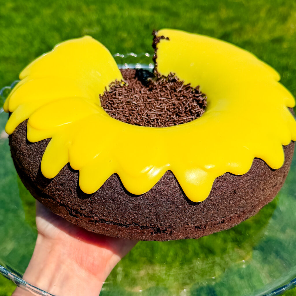 Easy sunflower chocolate cake with brigadeiro frosting (Brazilian chocolate cake)