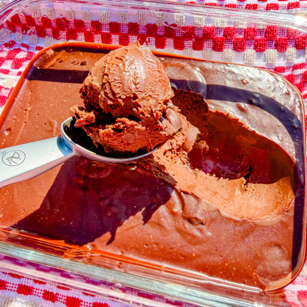 scooping chocolate ice cream