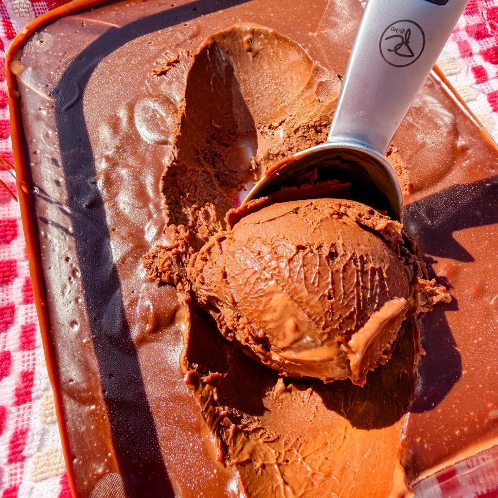 scooping chocolate truffle ice cream