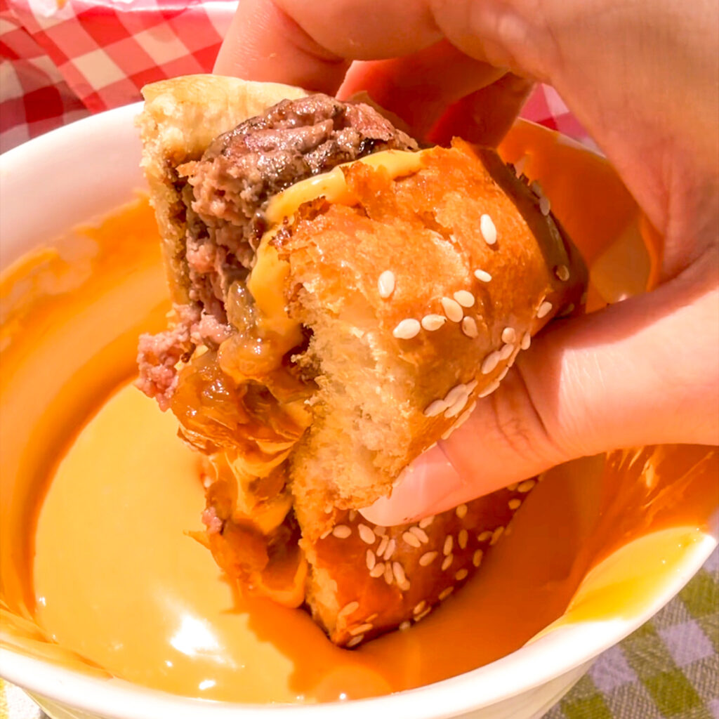 dunking cheddar mc melt in more cheddar cheese