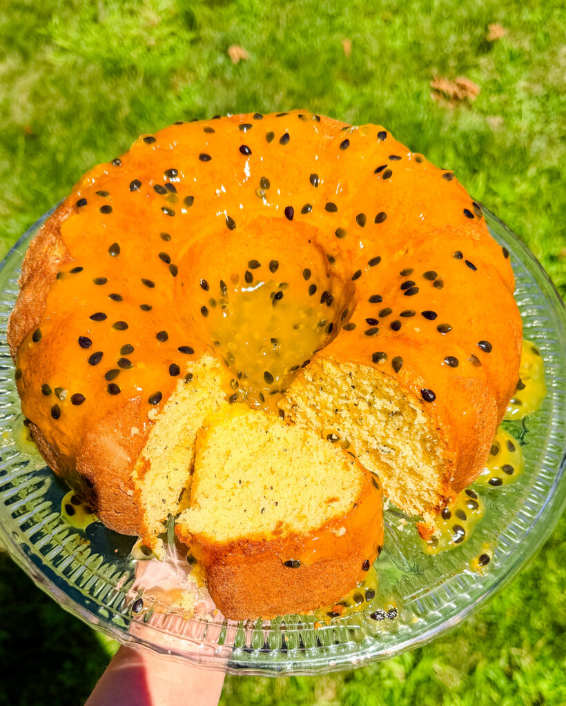 sliced passion fruit bundt cake