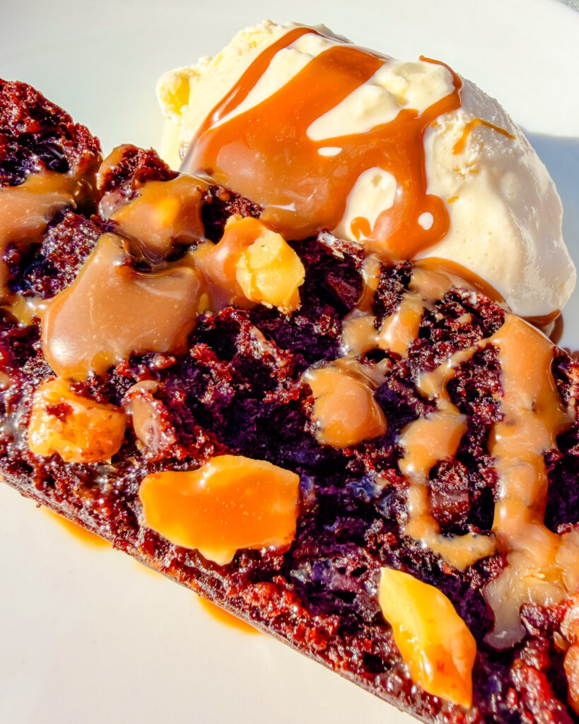 banana bread with walnuts slice with ice cream