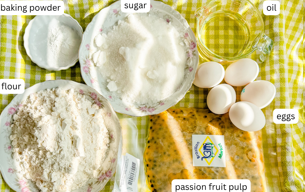 labeled ingredients for the passion fruit cake