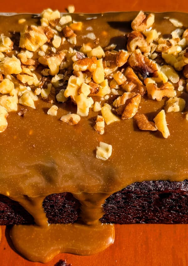 Chocolate Banana Bread with Walnuts & Coffee Glaze