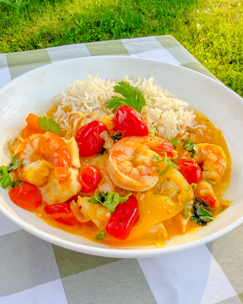 brazilian moqueca on a white plate