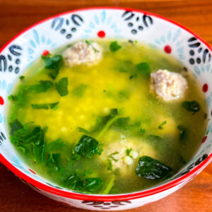 wedding soup in colorful bowl