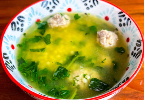 wedding soup in colorful bowl